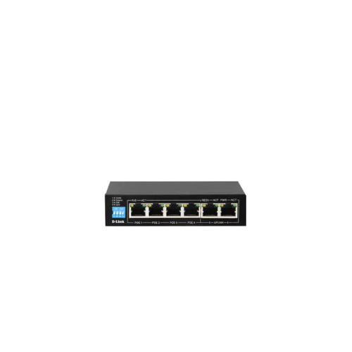 D-Link DGS-F1006P-E 6-Port 250m PoE+ Gigabit Switch – 4 PoE & 2 Uplink Ports